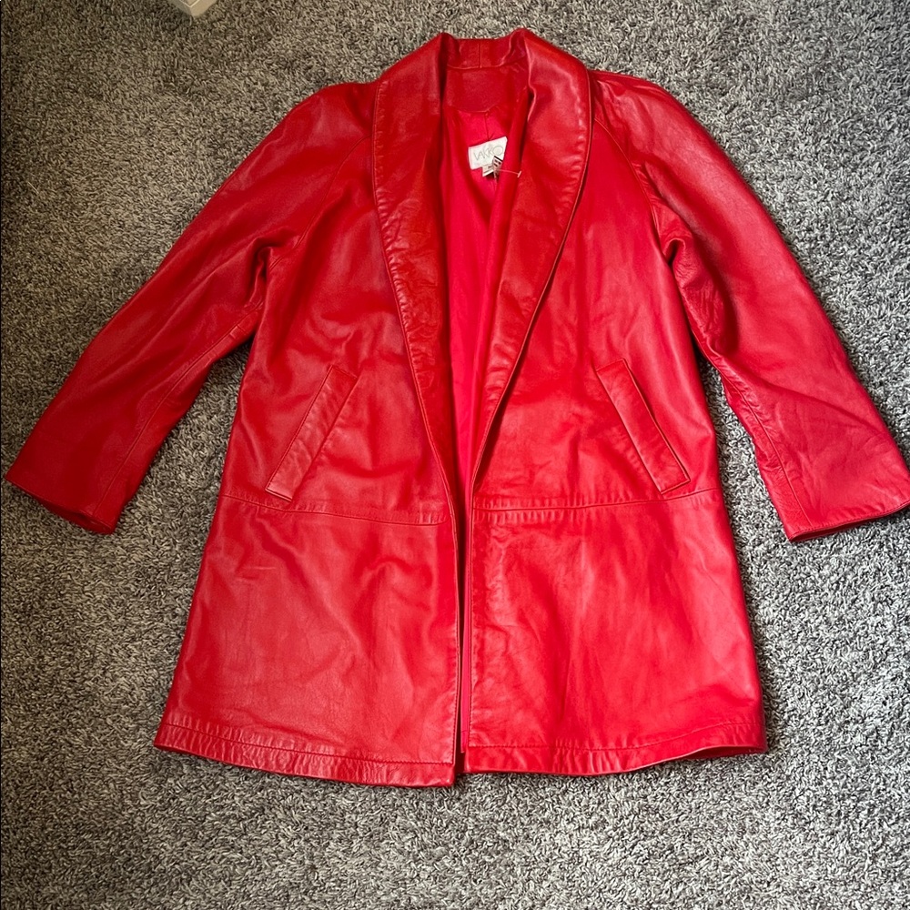 Vakko Vibrant Red Leather Jacket